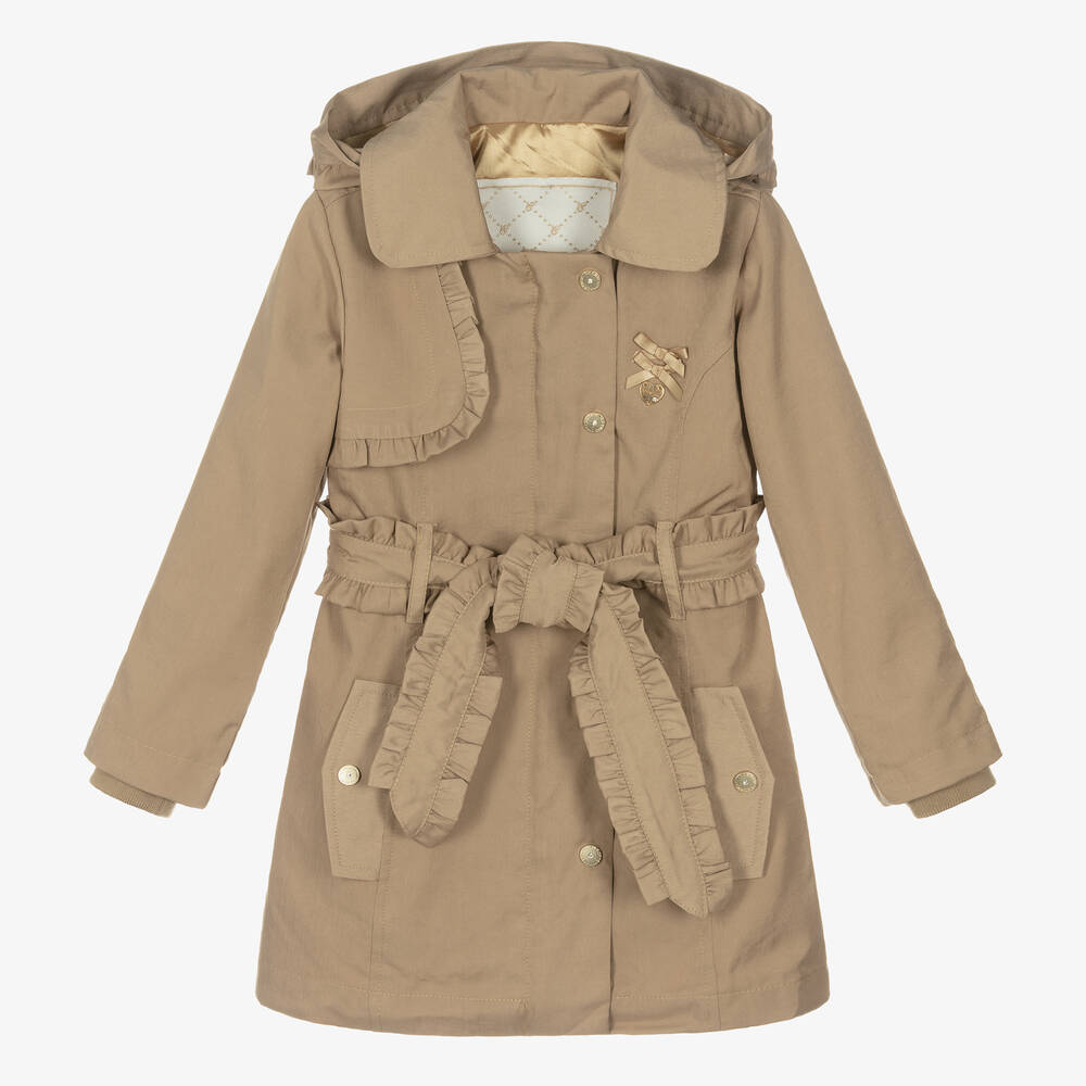 Le Chic - Girls Beige Ruffle Trench Coat | Childrensalon