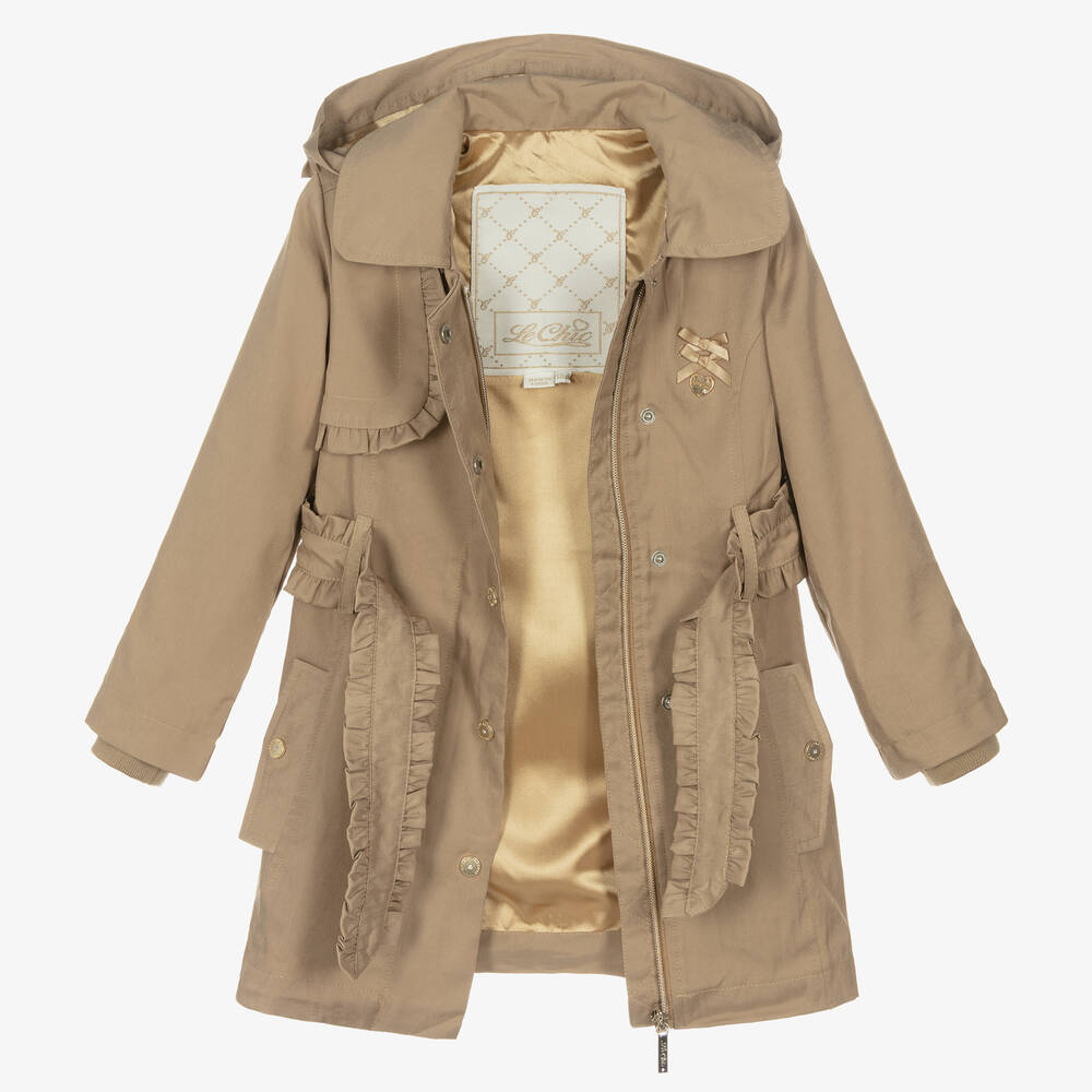 Le Chic-Girls Beige Ruffle Trench Coat | Childrensalon Outlet