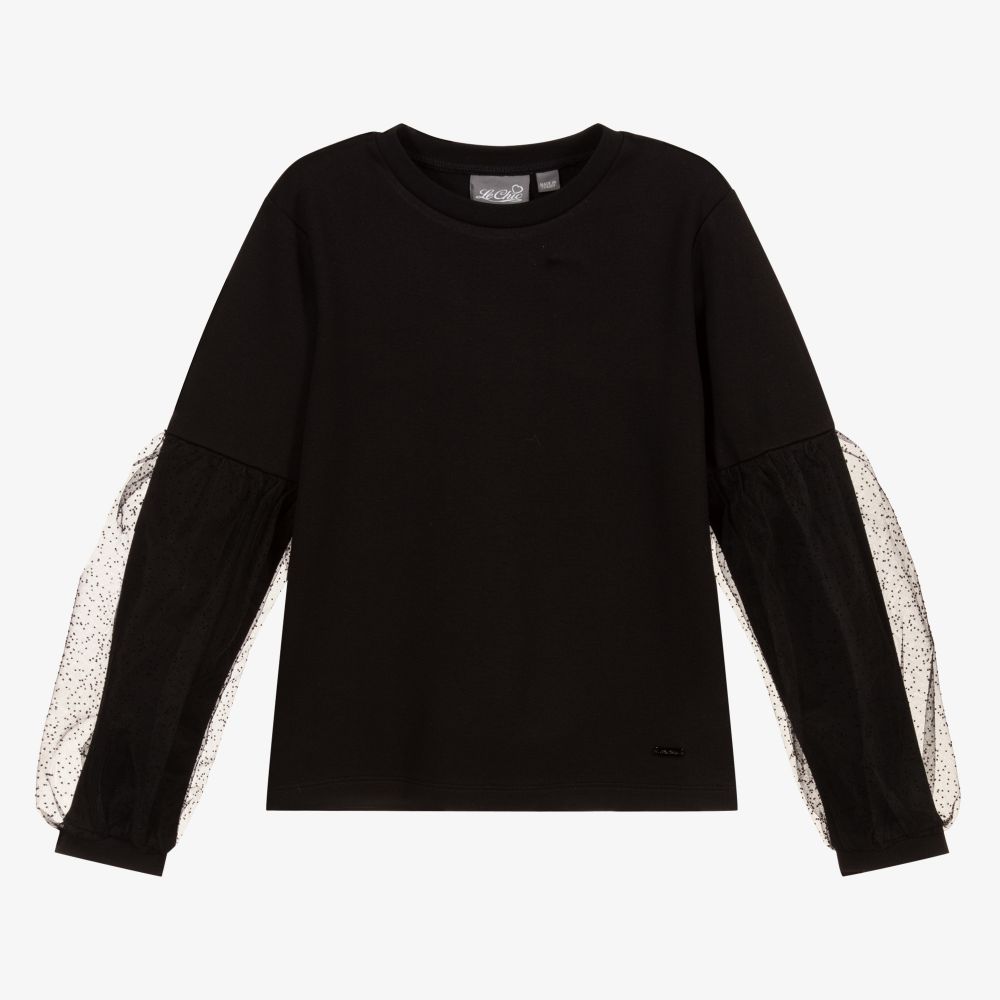 Le Chic-Girls Black Flower Top | Childrensalon Outlet