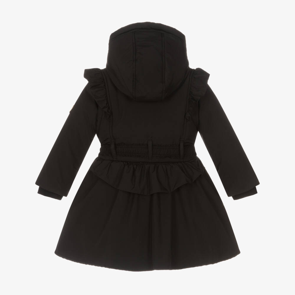 Le Chic-Girls Black Hooded Coat with Ruffles | Childrensalon Outlet