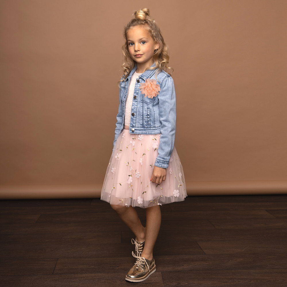 Little girl jean jacket outfit on sale