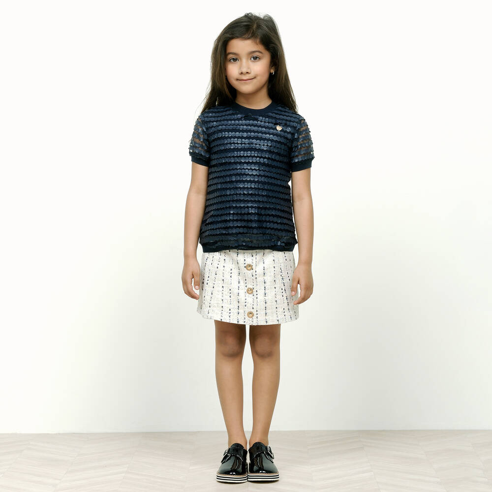 Le Chic-توب شبك وجلد إصطناعي لون كحلي للينات | Childrensalon Outlet