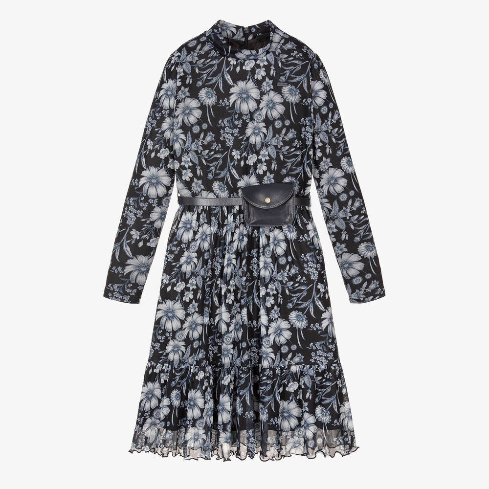 Le Chic - Robe bleue à fleurs fille | Childrensalon