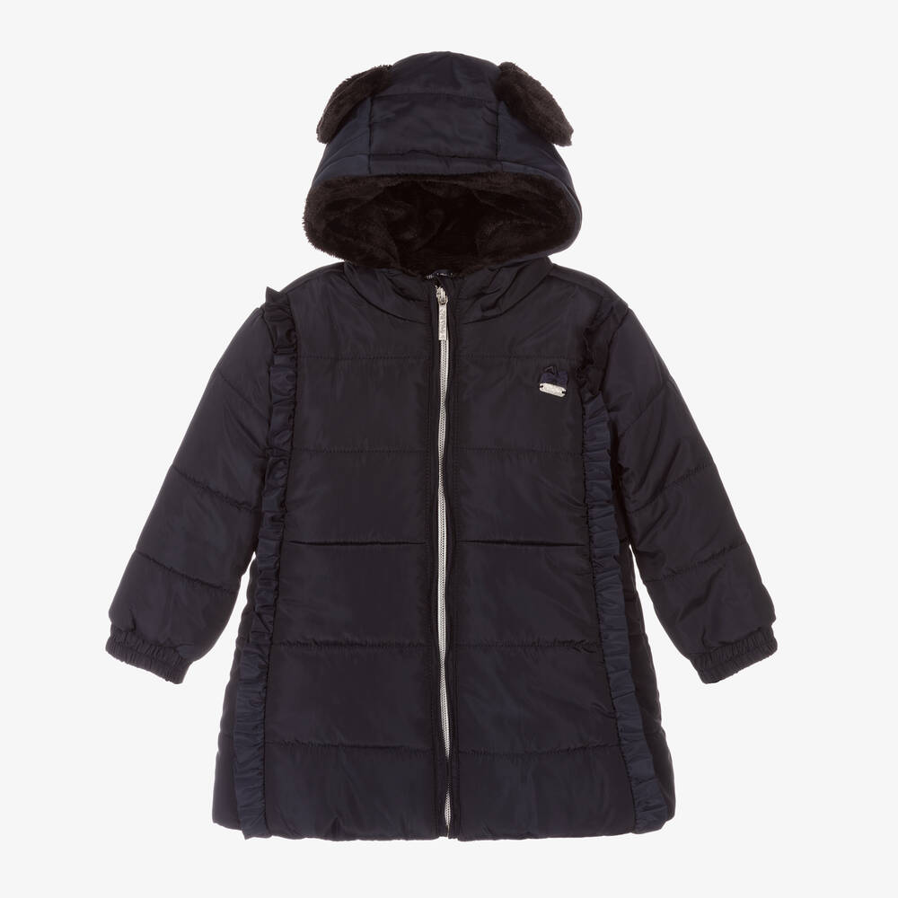 Le Chic - Girls Blue Hooded Coat | Childrensalon