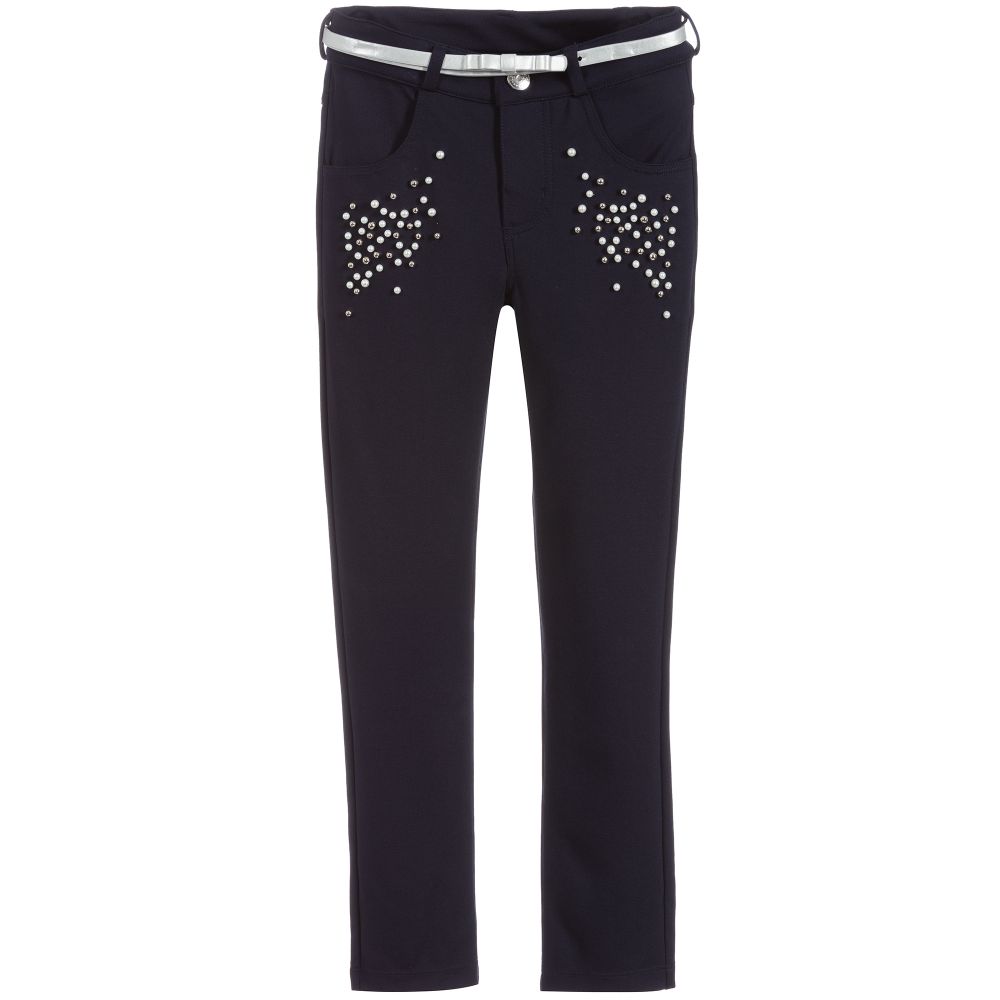 Le Chic - Girls Blue Jersey Trousers | Childrensalon