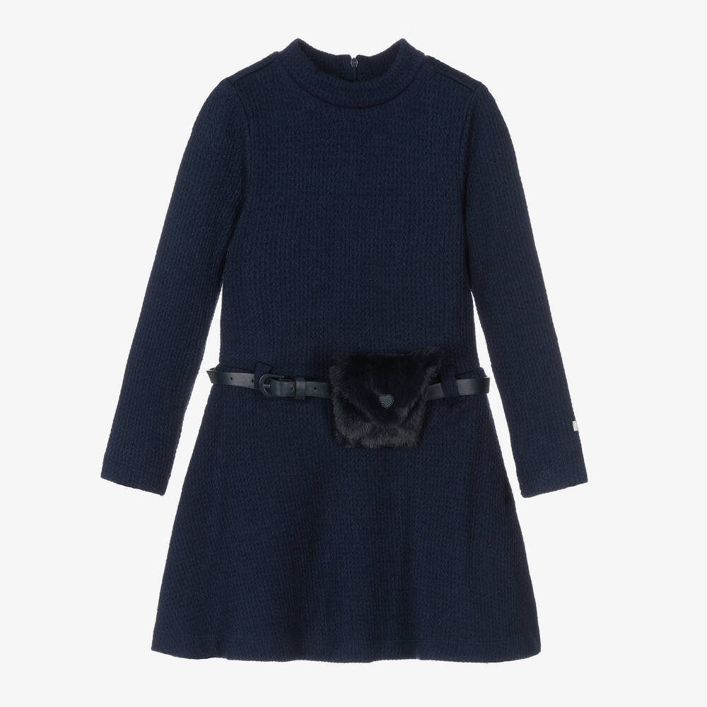 Le Chic - Robe bleue en maille fille | Childrensalon