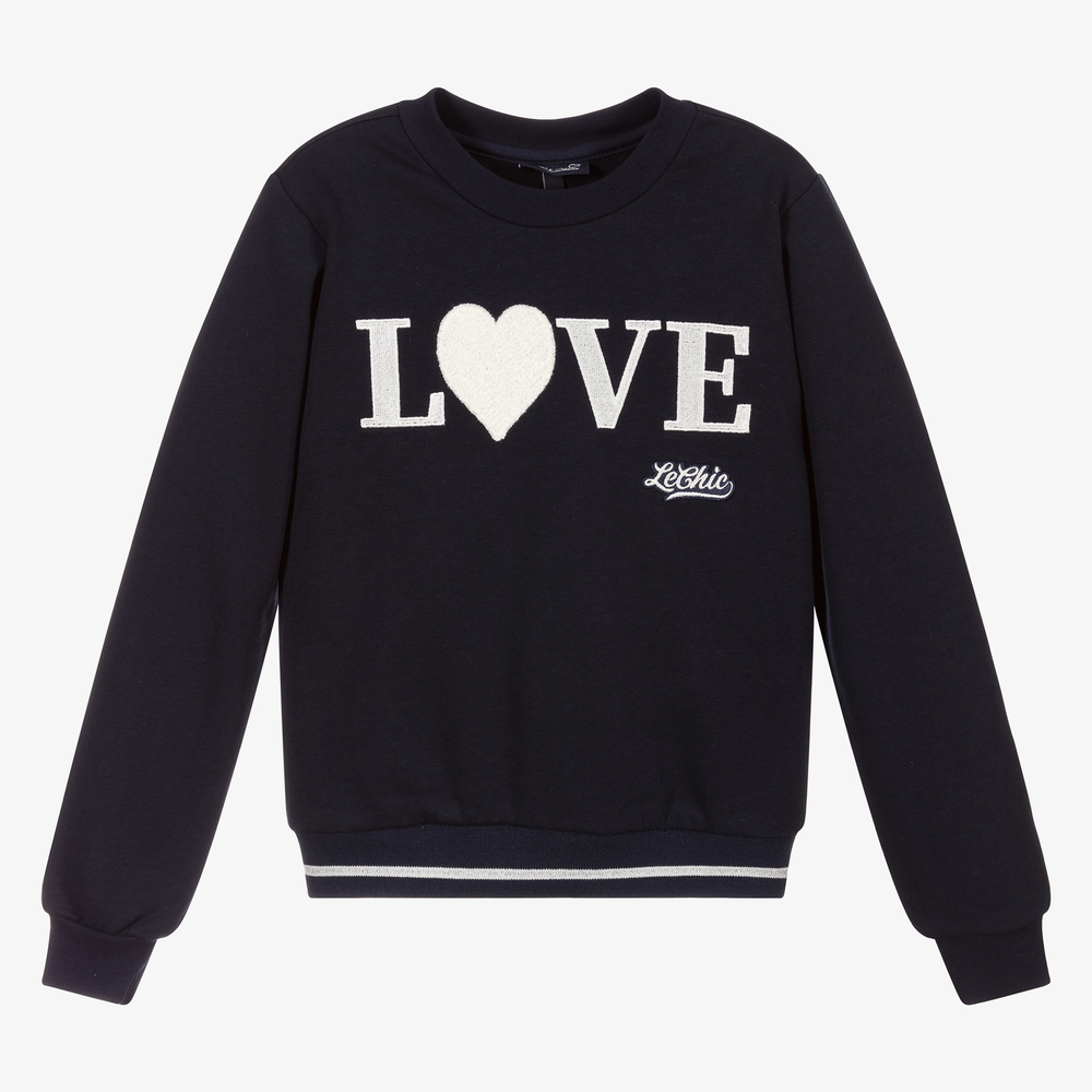 Le Chic - Sweat bleu Love Fille | Childrensalon