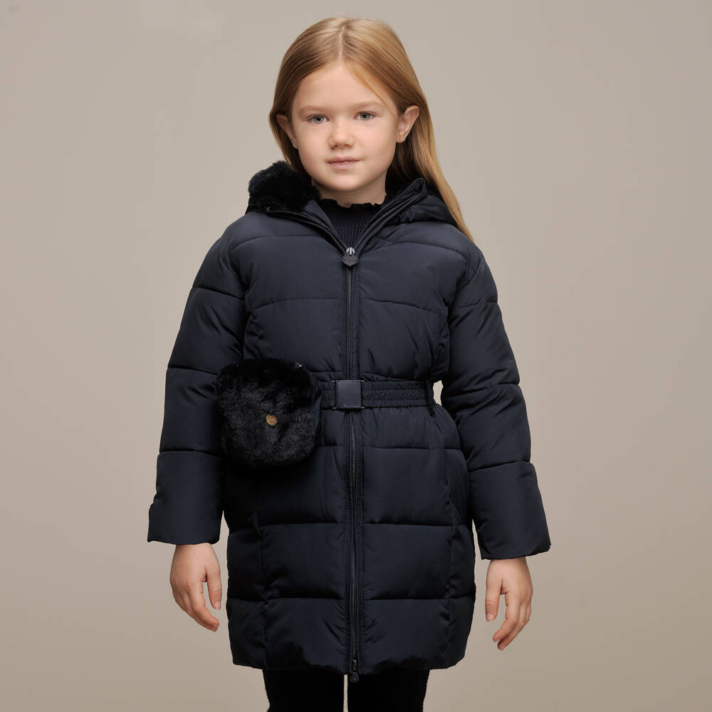 Le Chic-Girls Blue Quilted Coat with Bag | Childrensalon Outlet
