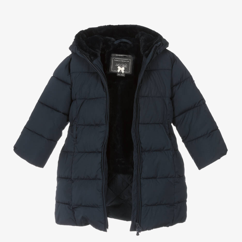Le Chic-Girls Blue Quilted Coat with Bag | Childrensalon Outlet