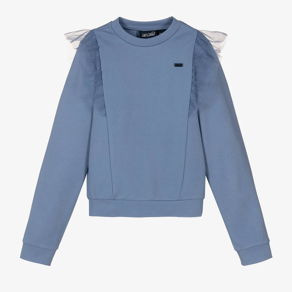 Le Chic - Blaues Sweatshirt mit Rüschen (M) | Childrensalon