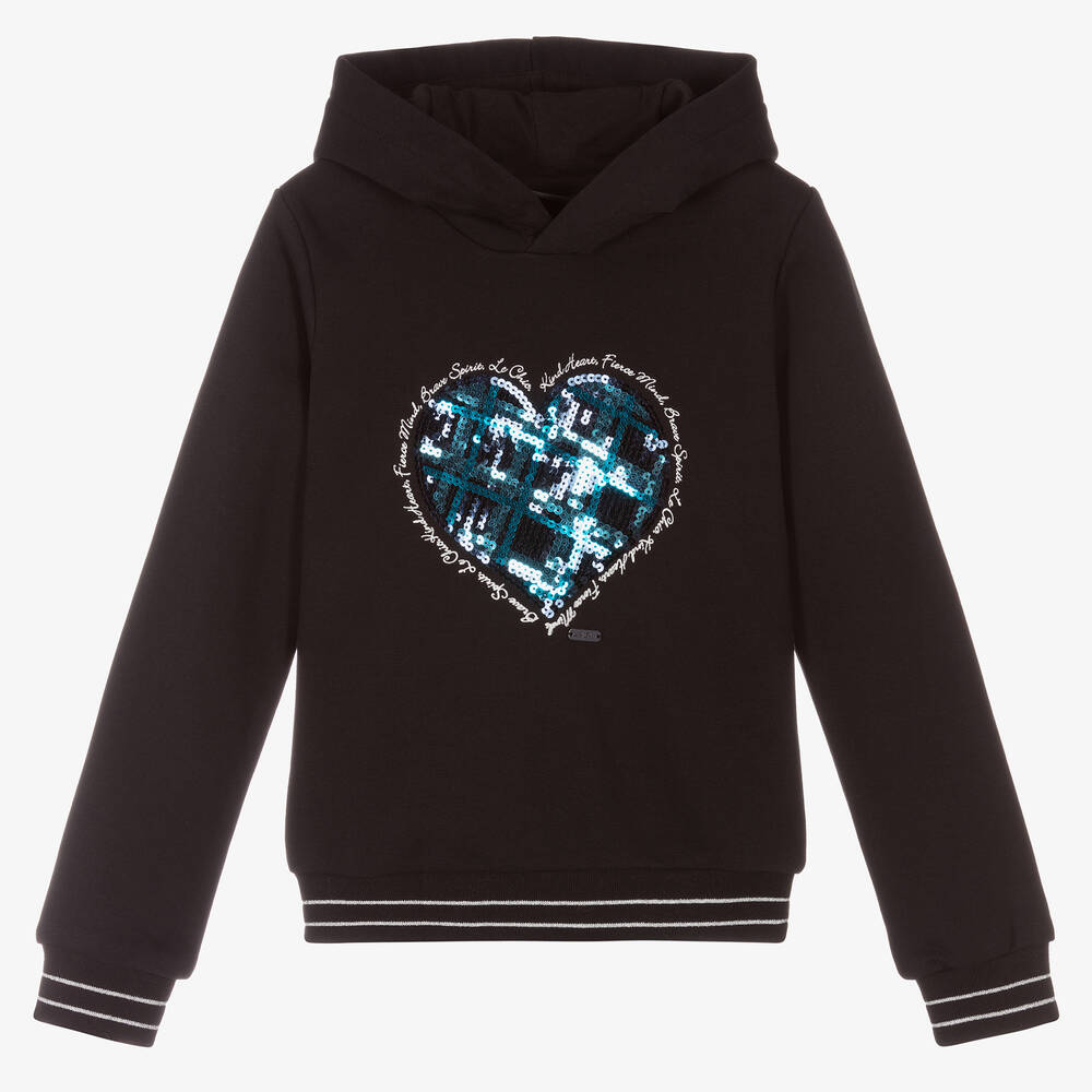 Le Chic - Girls Blue Sequin Heart Hoodie | Childrensalon