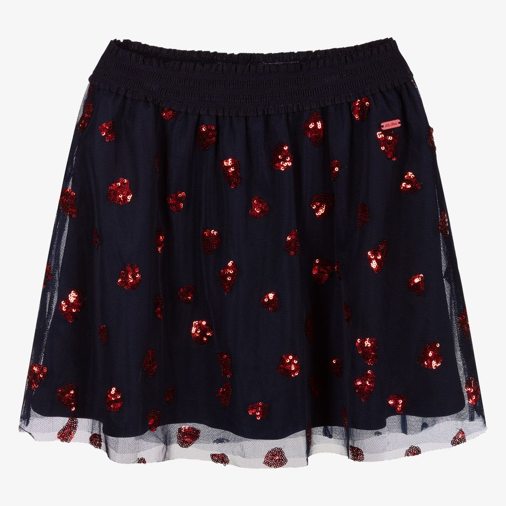 Le Chic - Girls Blue Sequin Heart Skirt | Childrensalon