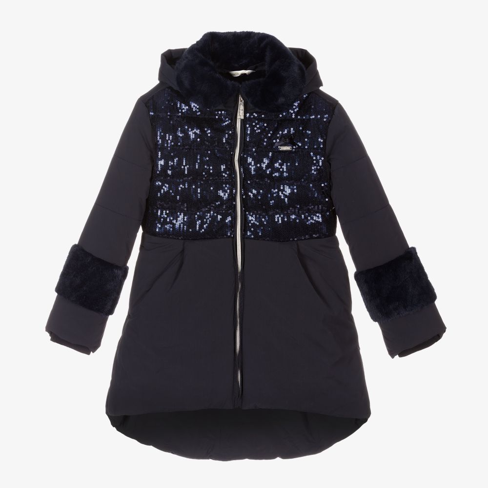 Le Chic - Girls Blue Sequinned Coat | Childrensalon