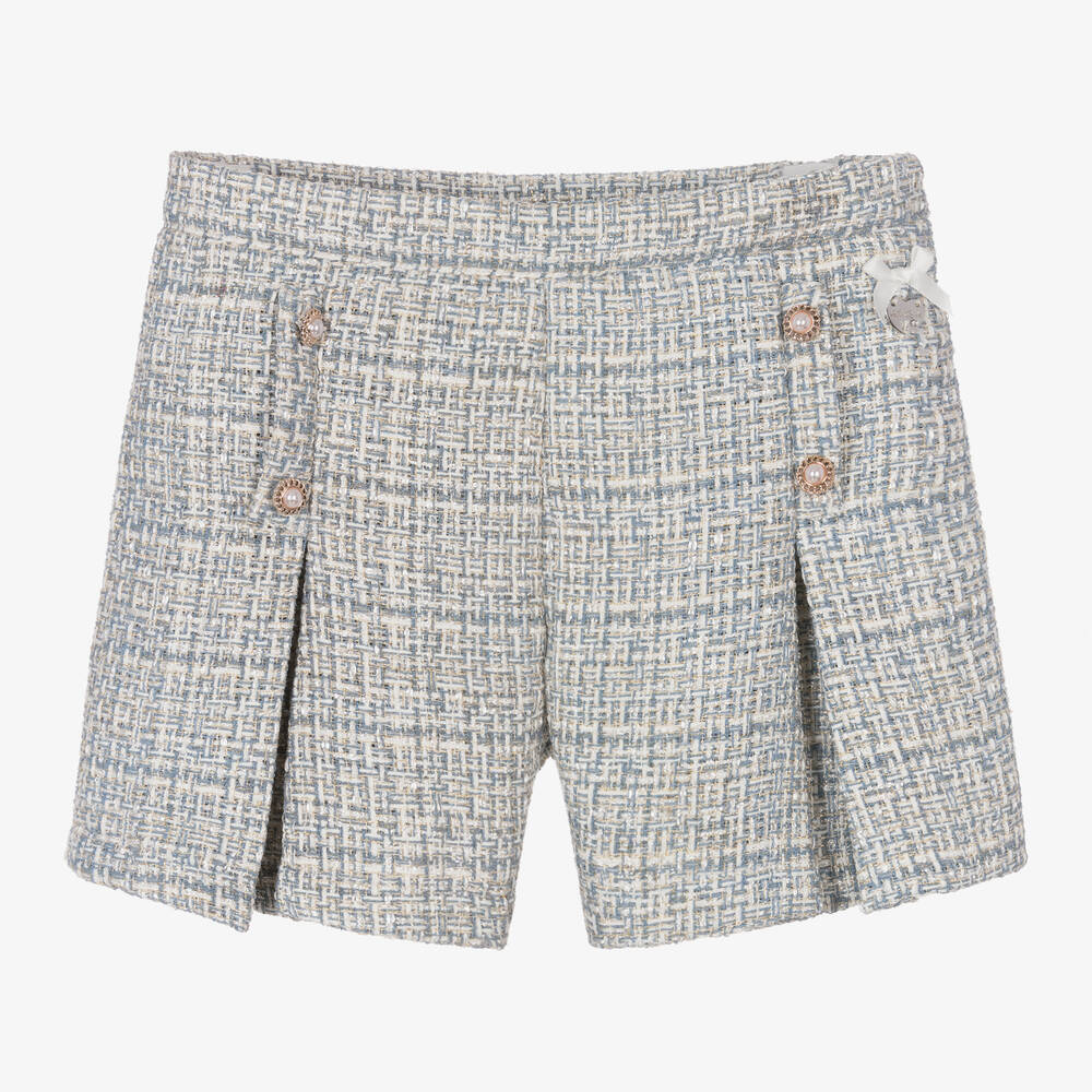 Blue tweed shorts online