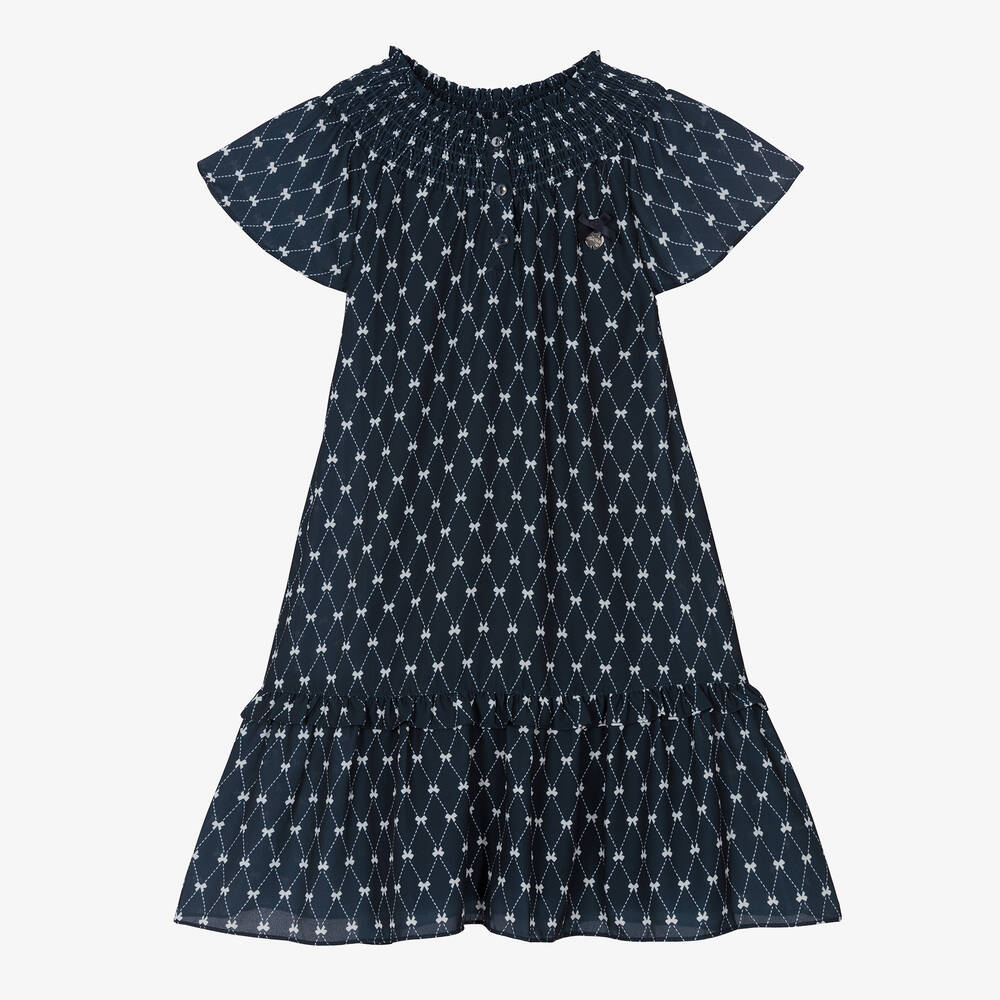 Le Chic - Синее шифоновое платье с белыми бантиками | Childrensalon