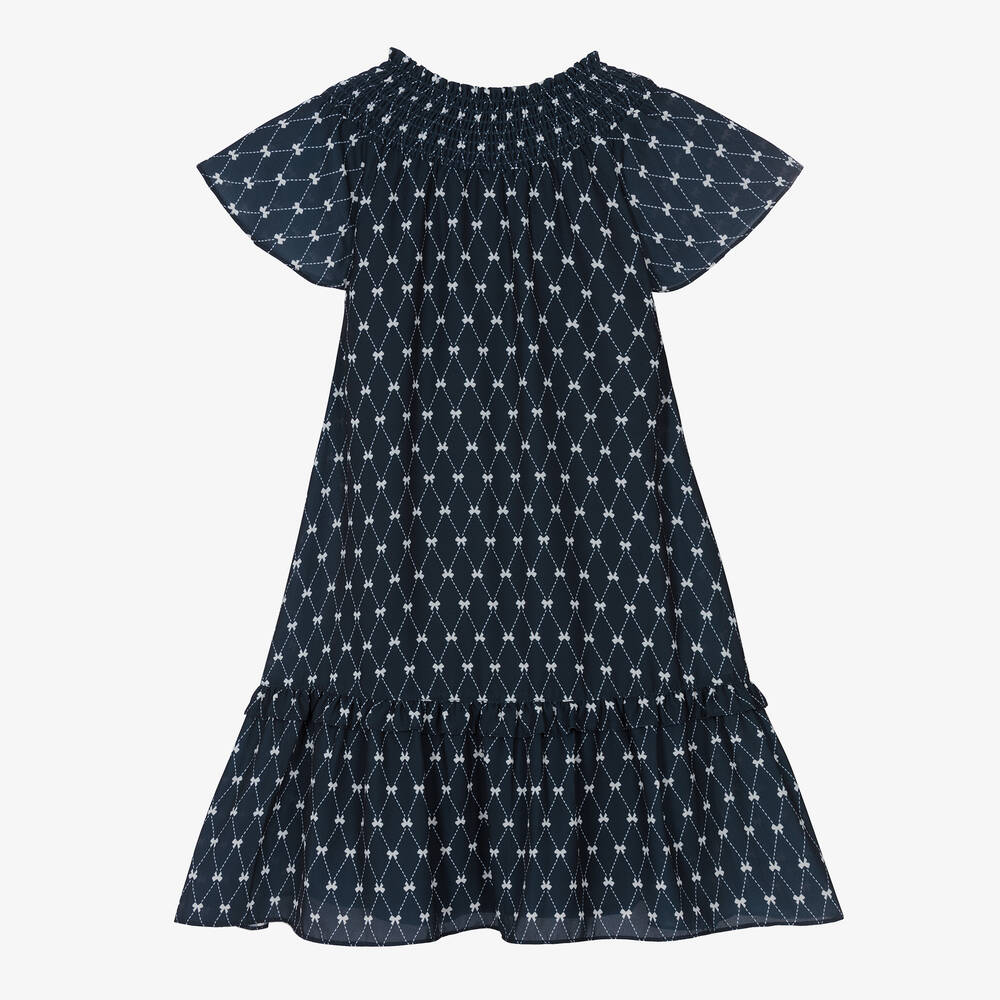 Le Chic-Girls Blue & White Chiffon Bow Dress | Childrensalon Outlet