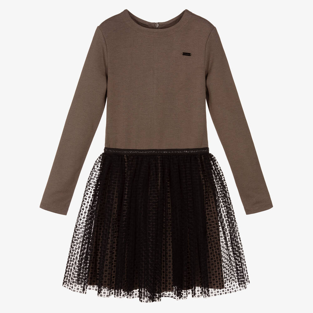 Le Chic - فستان جيرسي وتول لون أسود وبني | Childrensalon