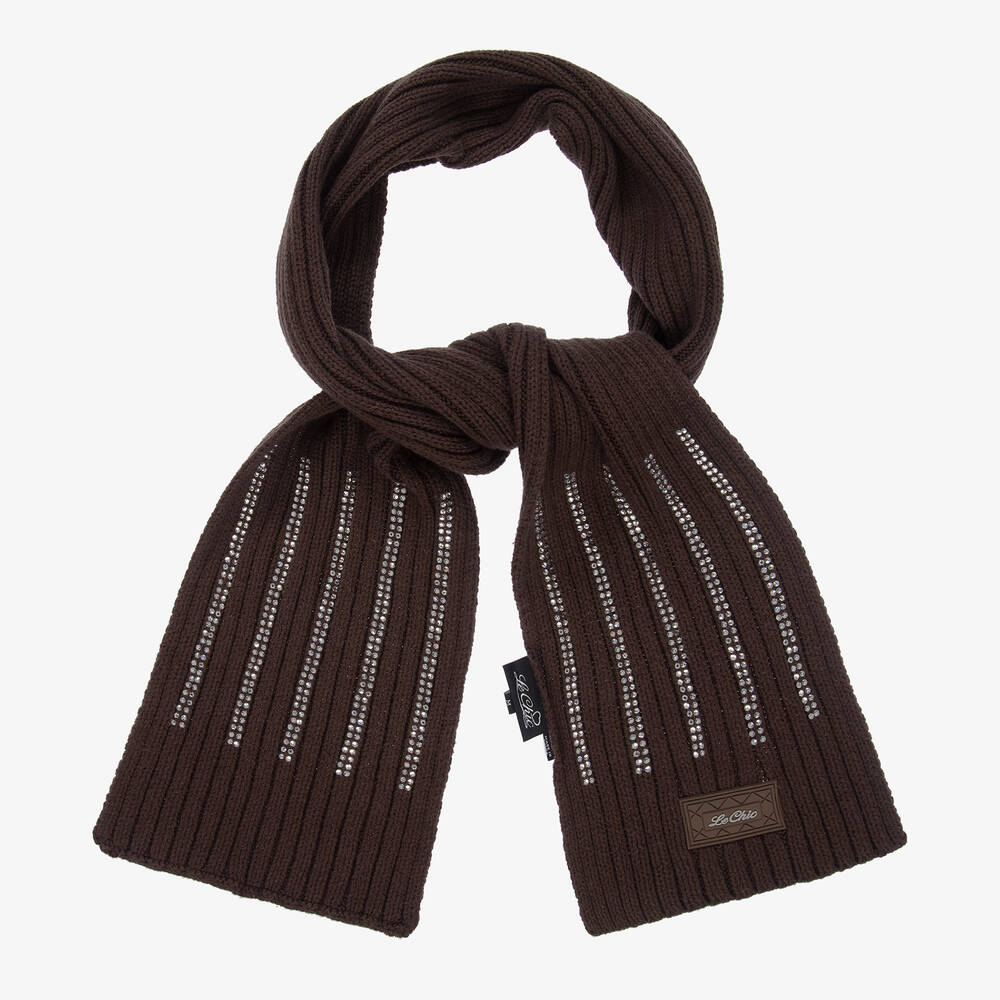 Le Chic - Girls Brown Diamanté Scarf | Childrensalon