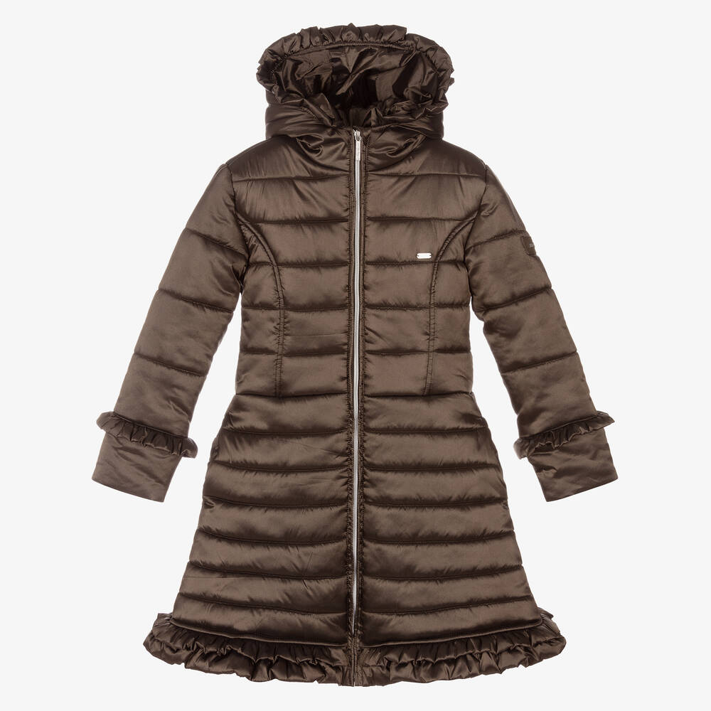 Le Chic - Girls Brown Hooded Puffer Coat | Childrensalon