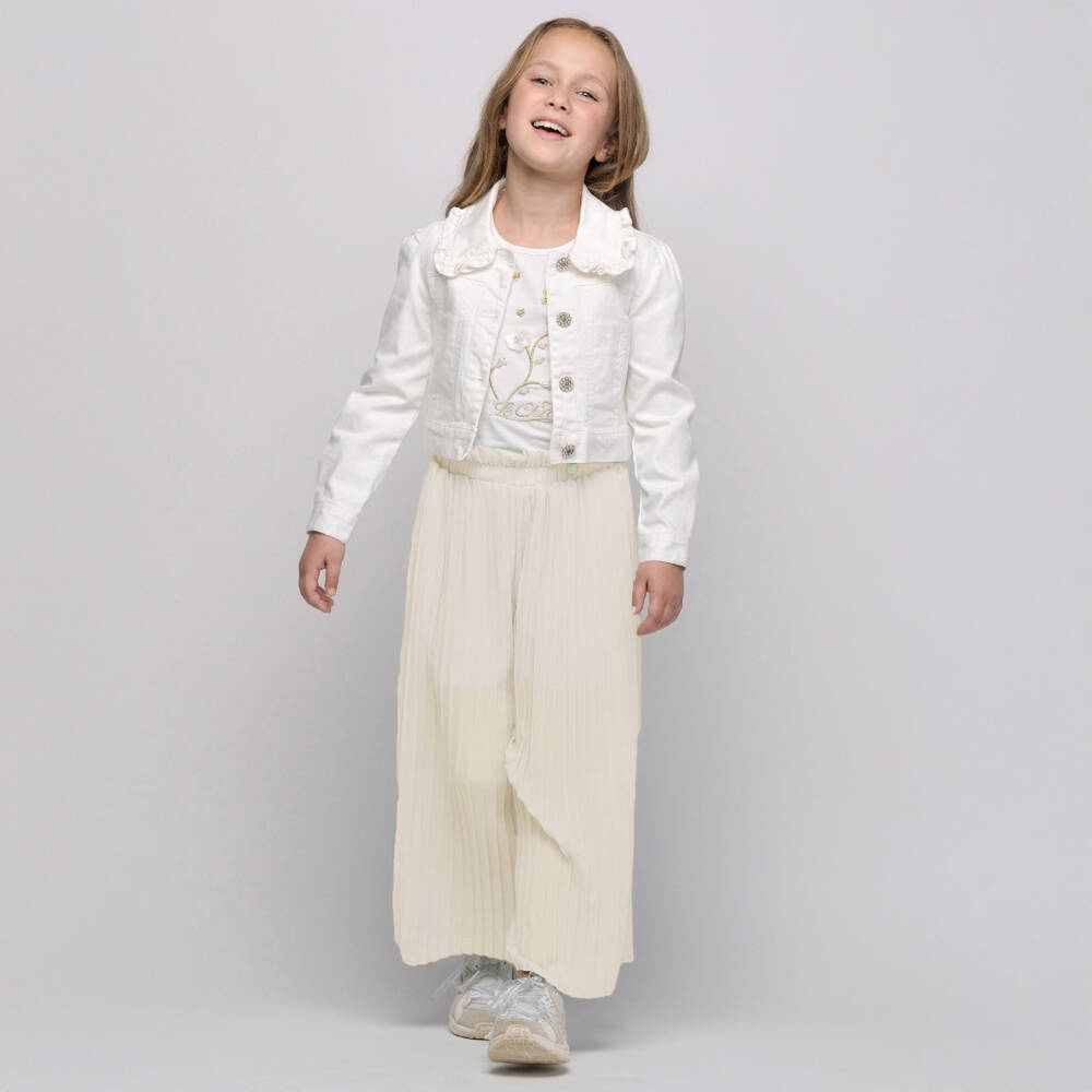 Le Chic-Girls Chiffon Ivory Pleated Pants | Childrensalon Outlet