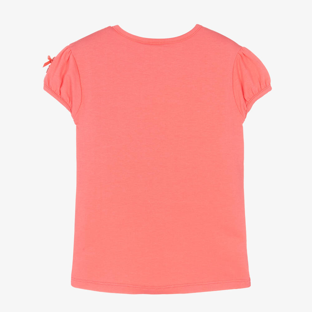 Le Chic Girls Coral Pink Cotton Daisy T Shirt