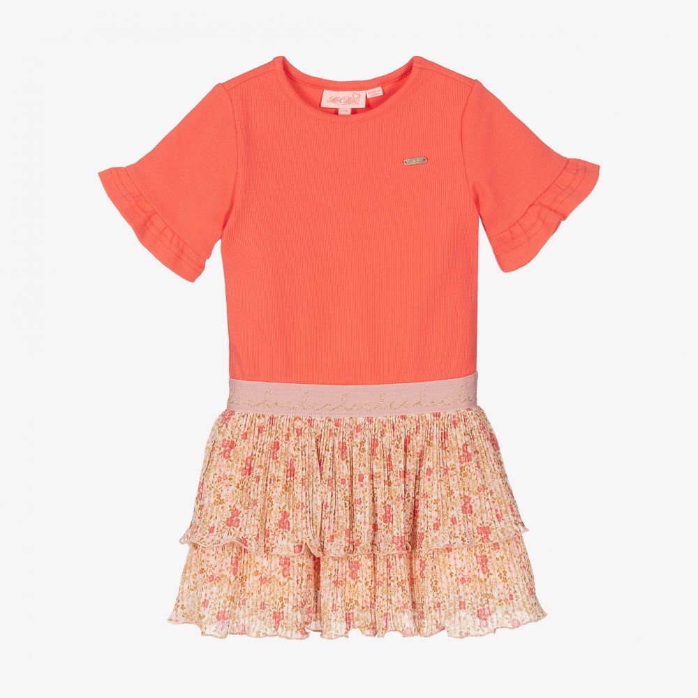 Le Chic - Girls Coral Pink Floral Dress | Childrensalon