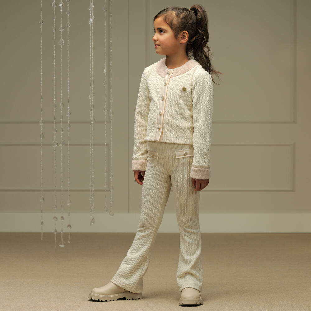 Le Chic-Girls Cream Ribbed Knit Cardigan | Childrensalon Outlet