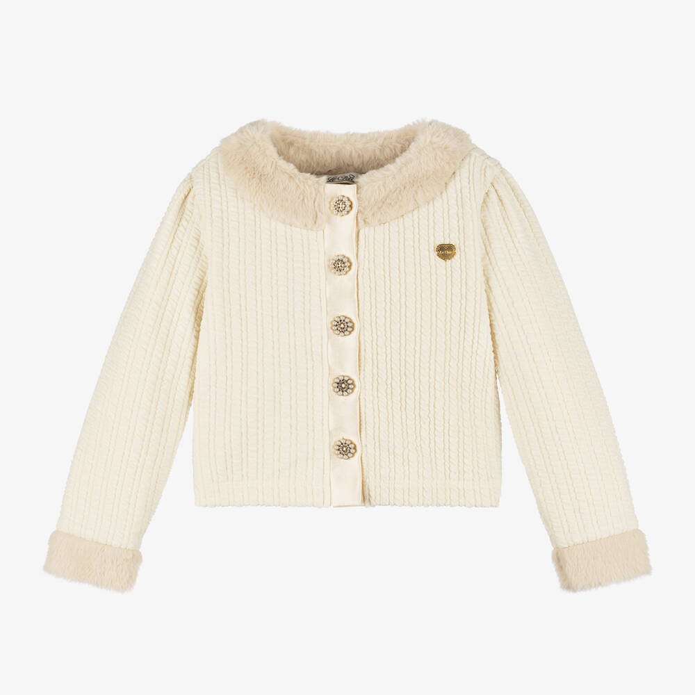 Le Chic-Girls Cream Ribbed Knit Cardigan | Childrensalon Outlet