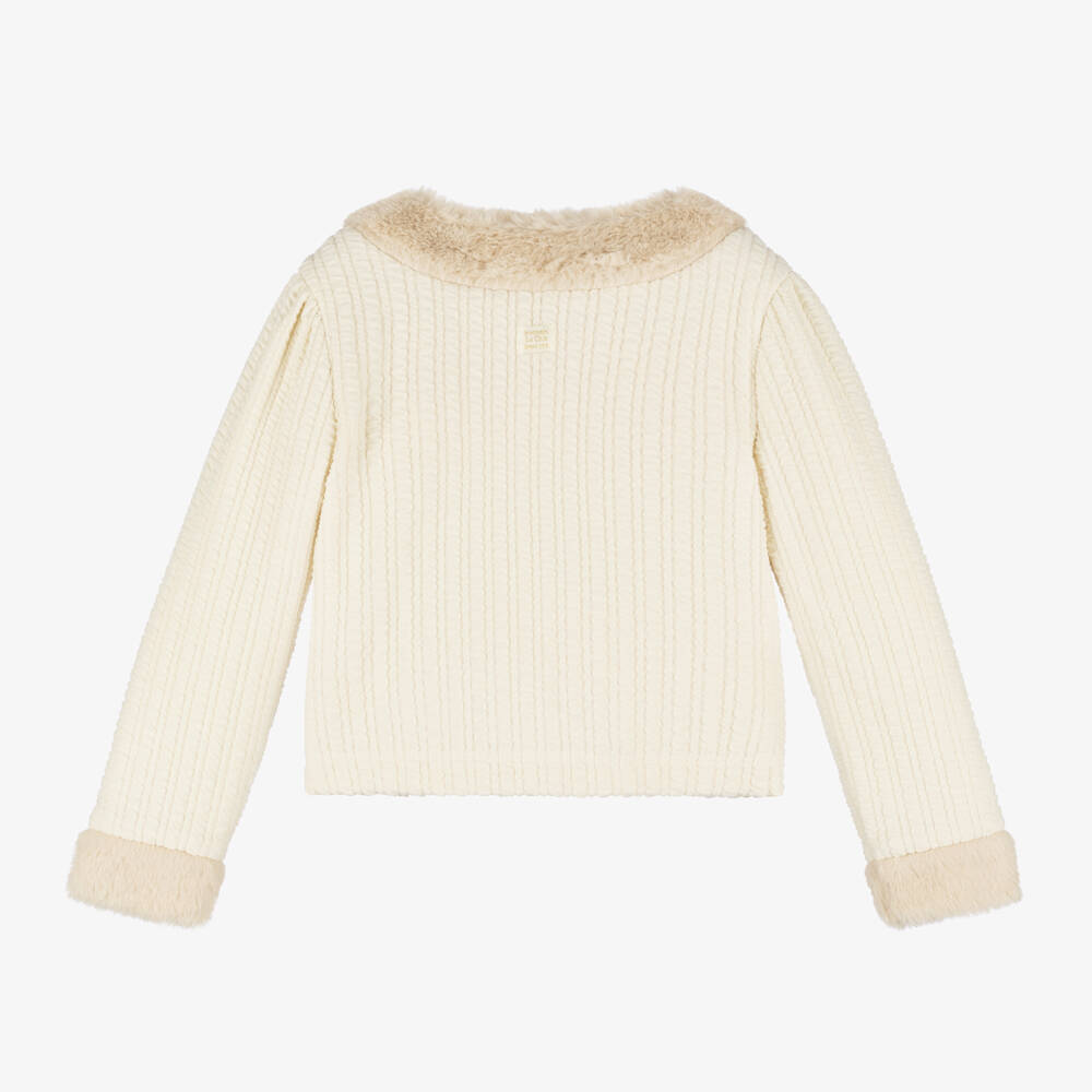 Le Chic-Girls Cream Ribbed Knit Cardigan | Childrensalon Outlet