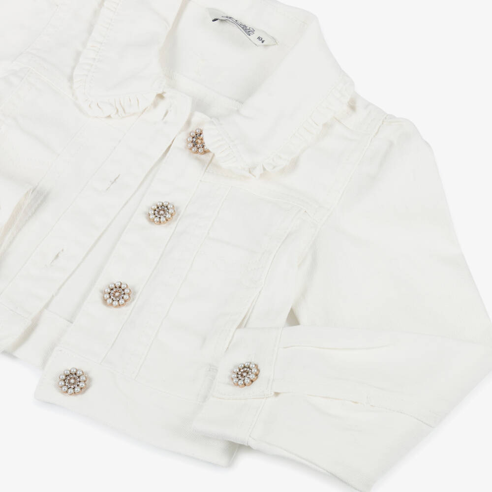 Le Chic-Кремовый джинсовый пиджак с рюшами для девочек | Childrensalon Outlet