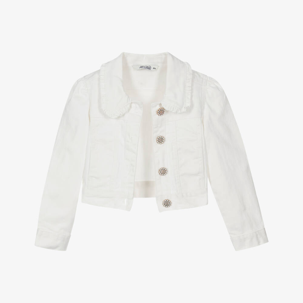 Le Chic-Кремовый джинсовый пиджак с рюшами для девочек | Childrensalon Outlet
