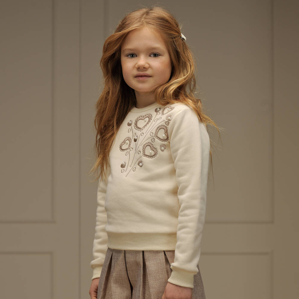لو شيك-سويتشيرت قطن لون عاجي للبنات | Childrensalon Outlet