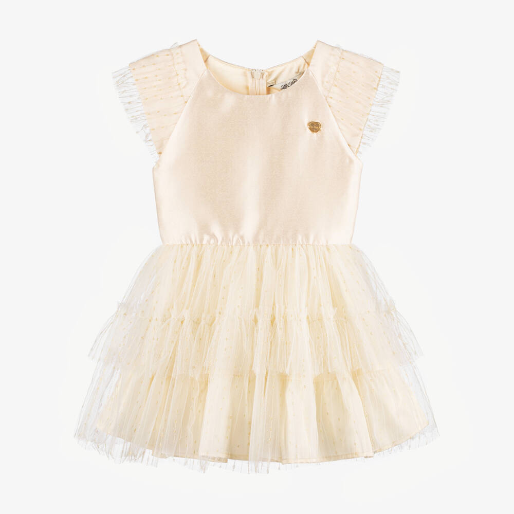 Le Chic-Элегантное золотое атласное платье из тюля для девочек | Childrensalon Outlet
