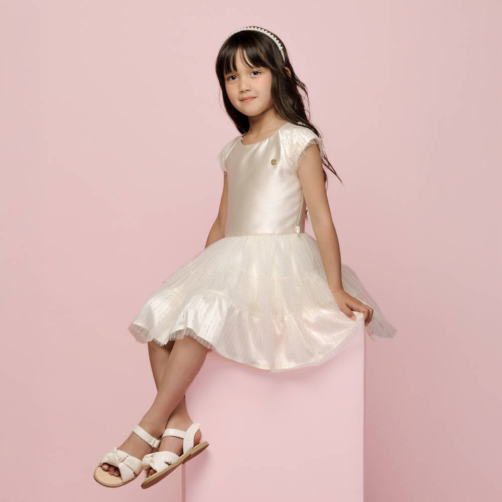 Le Chic-Girls Elegant Gold Satin Tulle Dress | Childrensalon Outlet