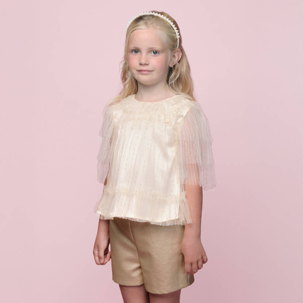 Le Chic-Girls Elegant Gold Tulle Top | Childrensalon Outlet