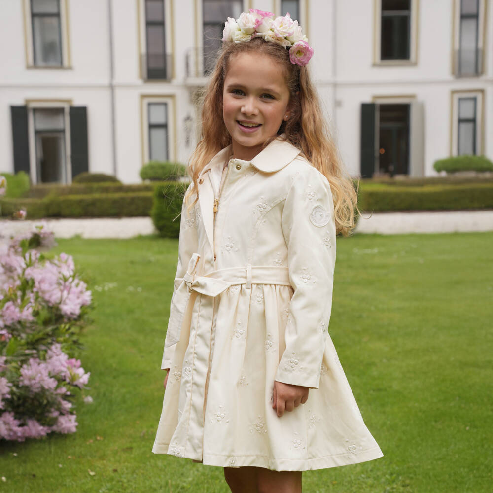 Le Chic-Girls Elegant Ivory Hooded Coat | Childrensalon Outlet