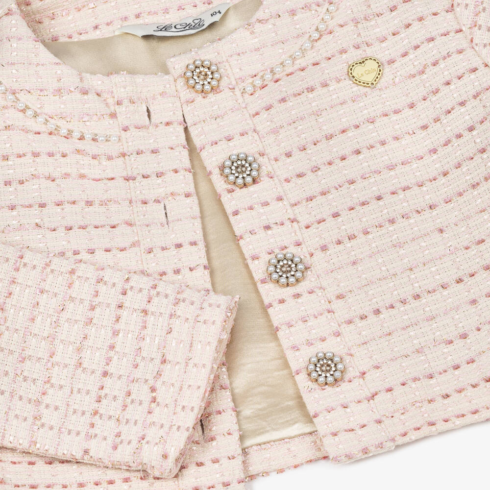 Le Chic-Элегантное розовое твидовое пальто для девочек | Childrensalon Outlet