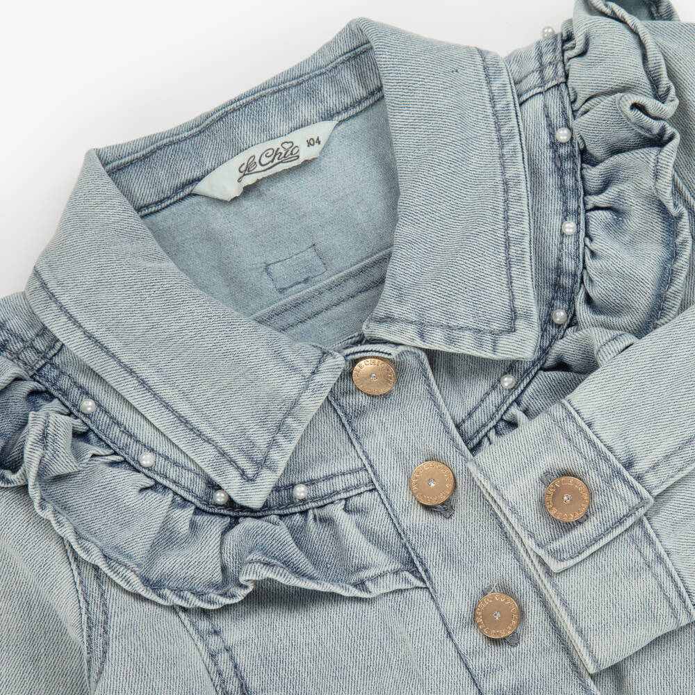 Le Chic-Girls Elegant Ruffled Blue Jacket | Childrensalon Outlet