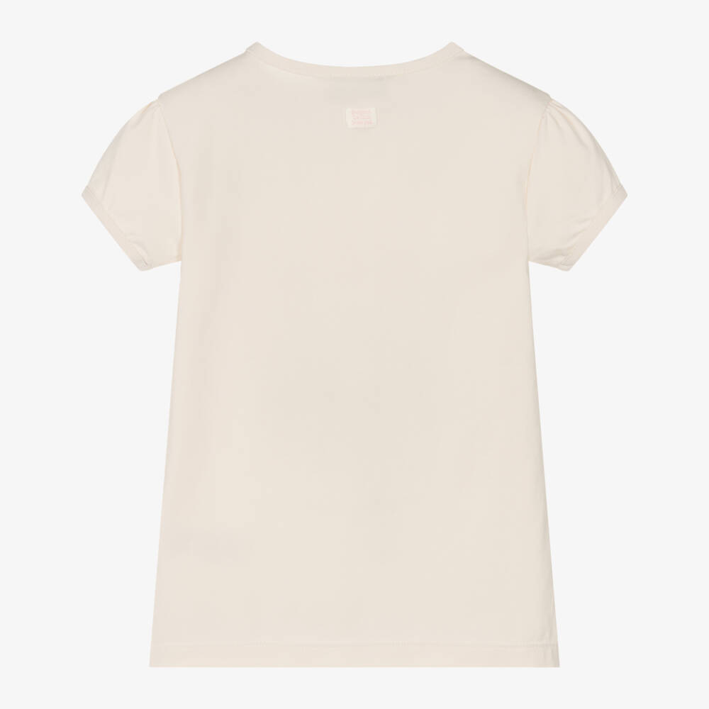 Le Chic-Girls Floral Ivory Tee with Logo | Childrensalon Outlet