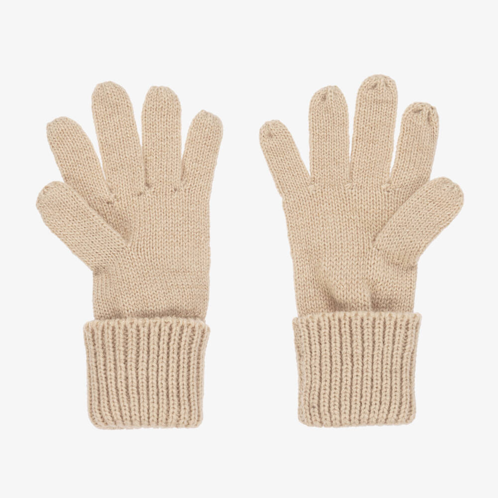 Le Chic-Girls Glittery Beige Knit Gloves | Childrensalon Outlet