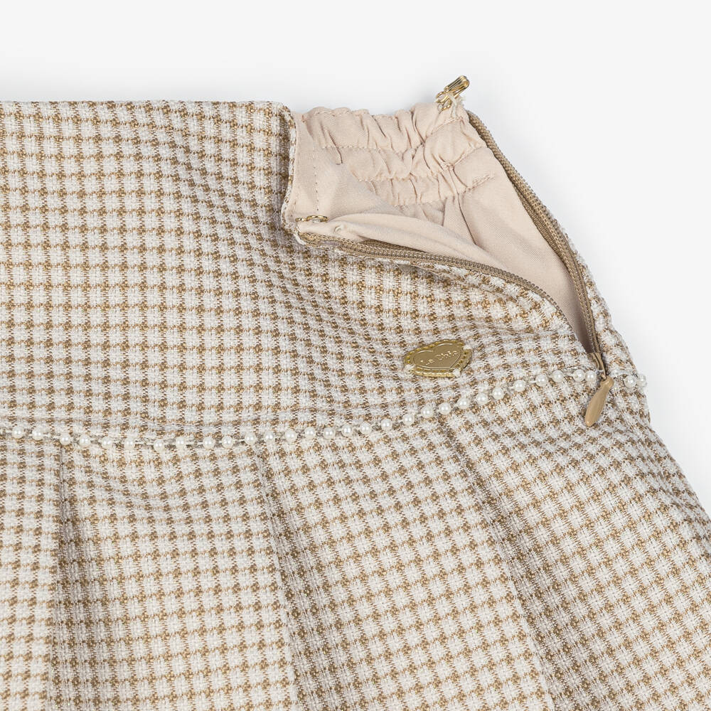 Le Chic-Girls Glittery Gold Check Skirt | Childrensalon Outlet