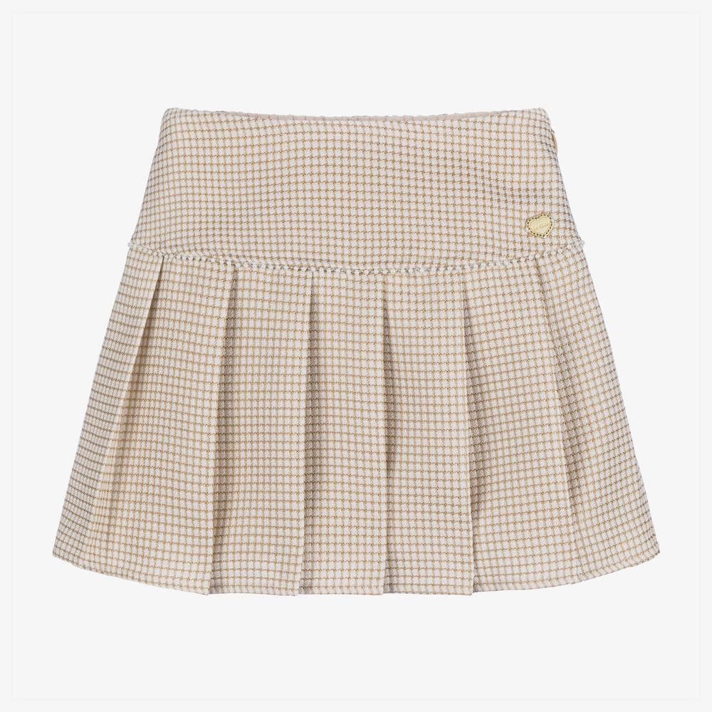 Le Chic-Girls Glittery Gold Check Skirt | Childrensalon Outlet