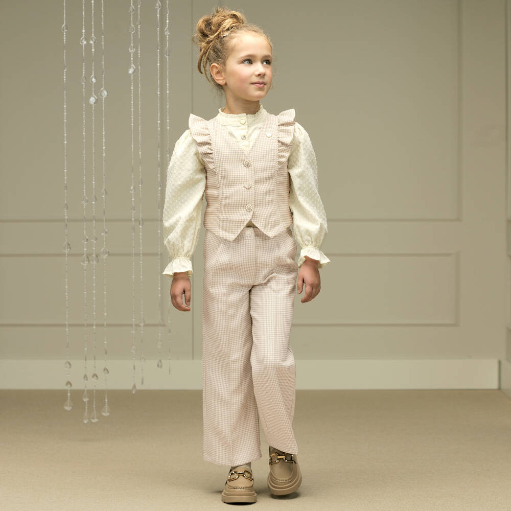 Le Chic-Girls Gold Check Pattern Trousers | Childrensalon Outlet