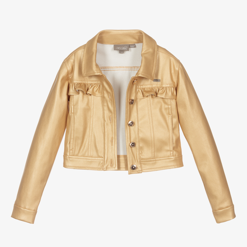 Le Chic Girls Gold Faux Leather Jacket