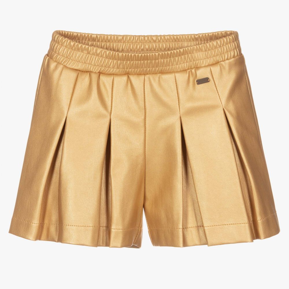 Le Chic - Girls Gold Faux Leather Shorts | Childrensalon