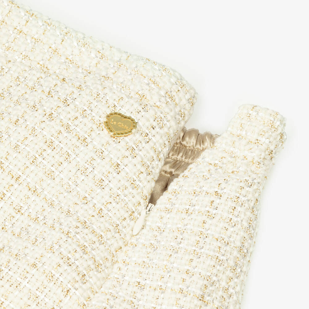 Le Chic-Girls Gold-Infused Ivory Tweed Skirt | Childrensalon Outlet