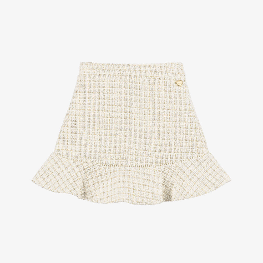 Le Chic-Girls Gold-Infused Ivory Tweed Skirt | Childrensalon Outlet