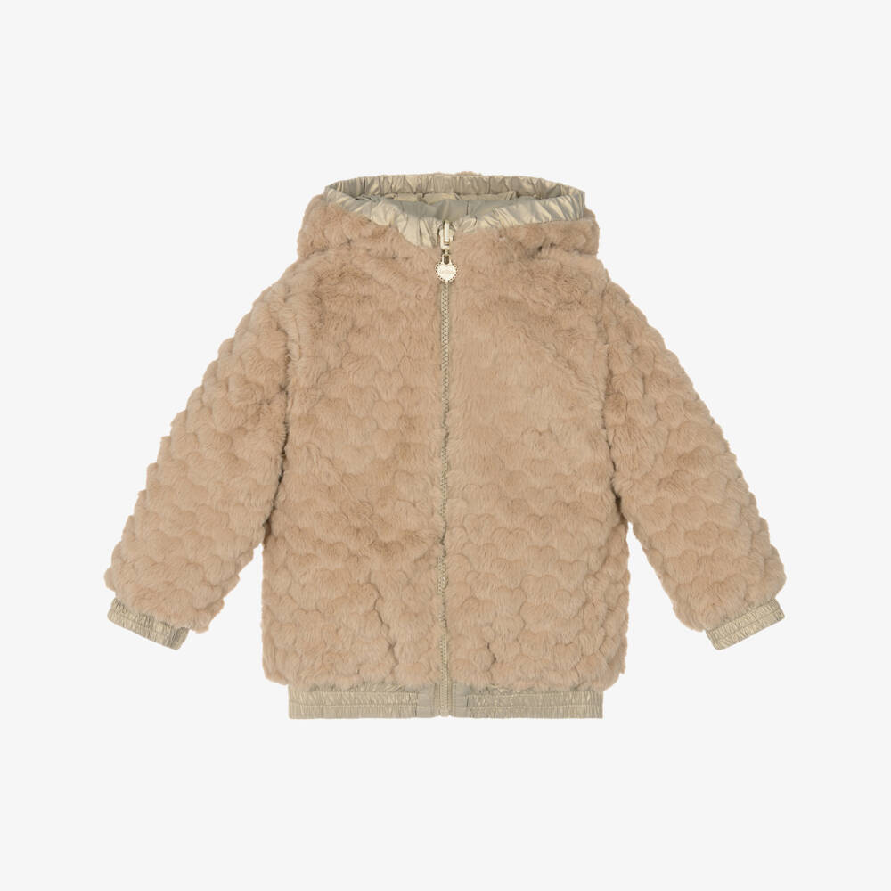 Le Chic-Girls Gold Reversible Hooded Faux Fur Puffer Jacket | Childrensalon Outlet