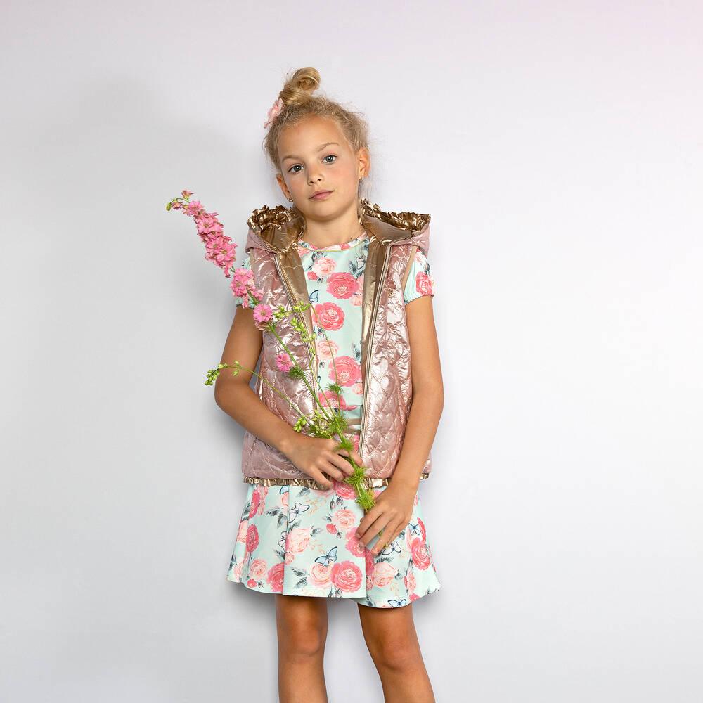 Le Chic-فستان قطن جيرسي لون أخضر بطبعة ورود | Childrensalon Outlet