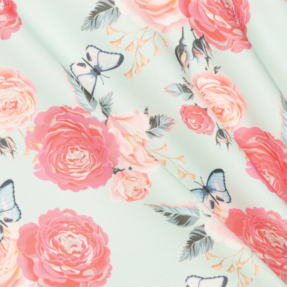 Le Chic-فستان قطن جيرسي لون أخضر بطبعة ورود | Childrensalon Outlet